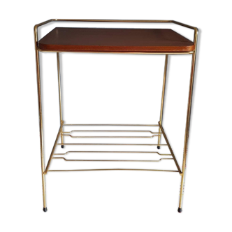Vintage gold metal structure side table and wood shelf