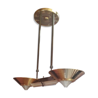 Hanging design art deco style has 2 glass and brass bulbs