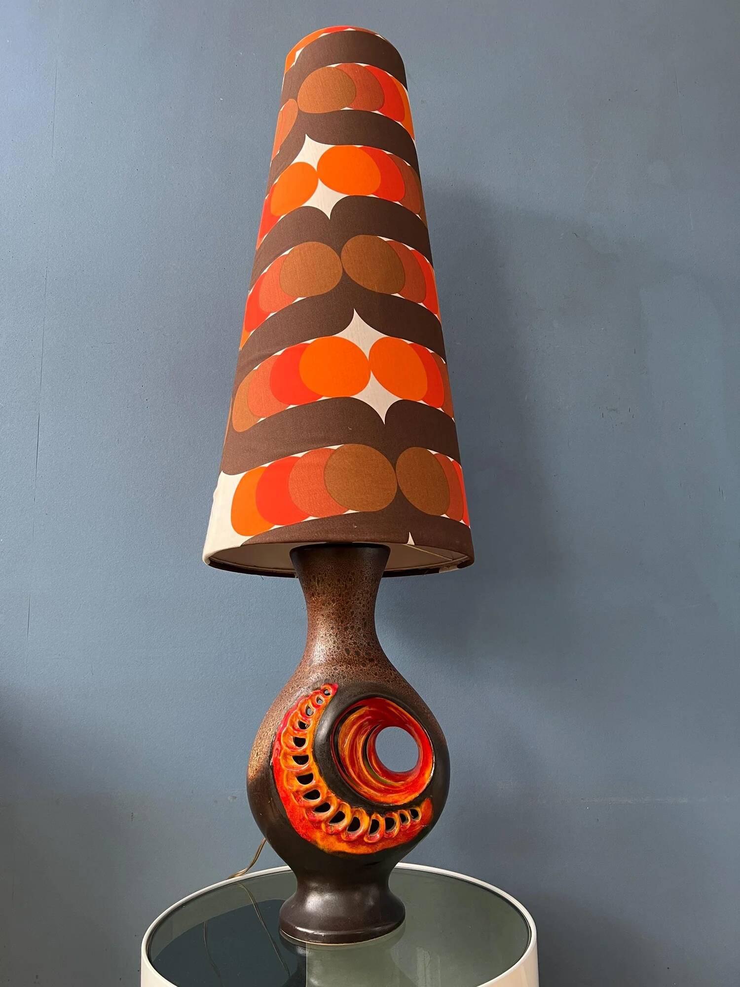 Orange ceramic West Germany floor lamp with dotted shade