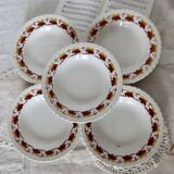 5 Vintage earthenware soup plates from L'Amandinoise, Duck model with leaf border...