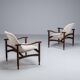 Pair of “Tiki” lounge chairs in teak and bouclé Busnelli Italy 1960