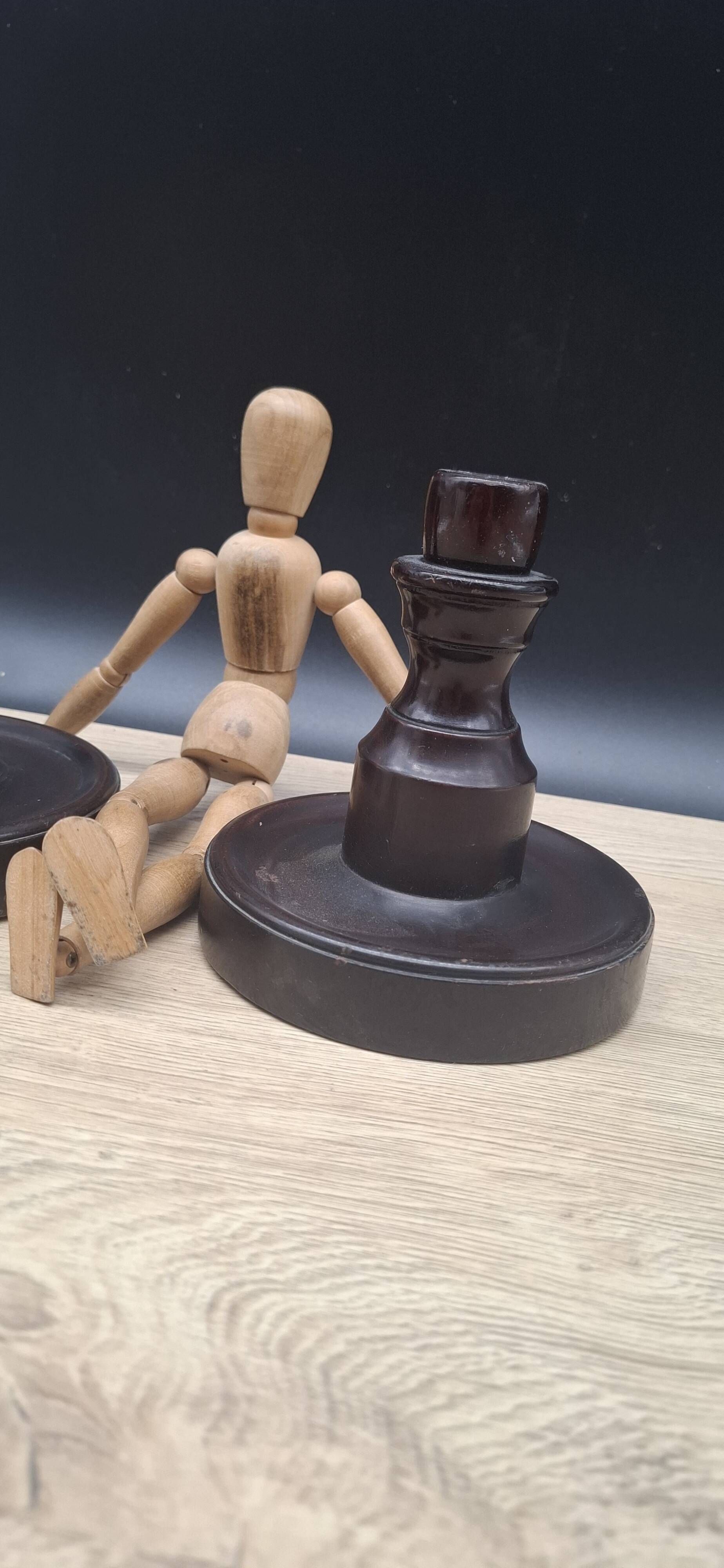Pair of English turned wooden candlesticks