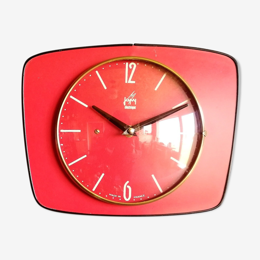 Horloge formica vintage pendule murale silencieuse "Japy electrique rouge"  | Selency