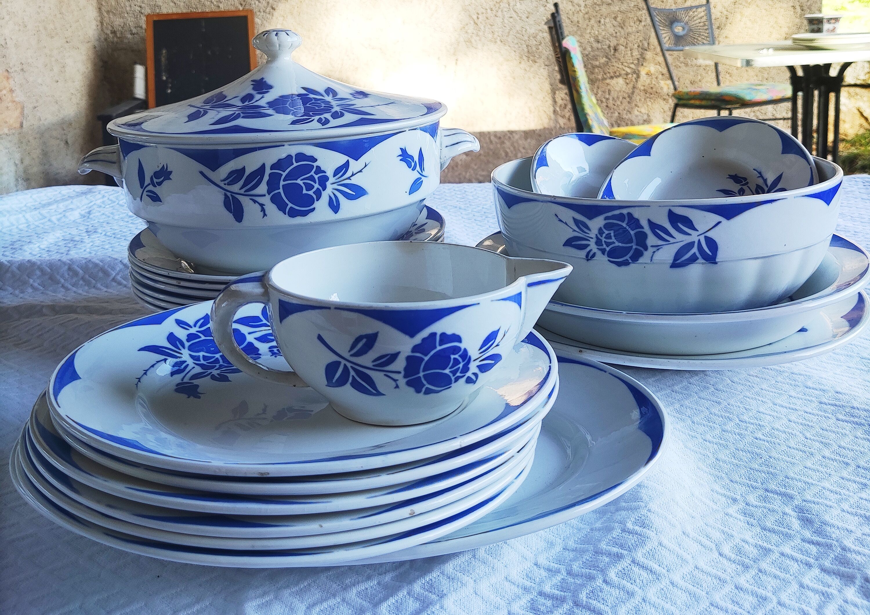 Table service Digoin Sarreguemines - blue and white
