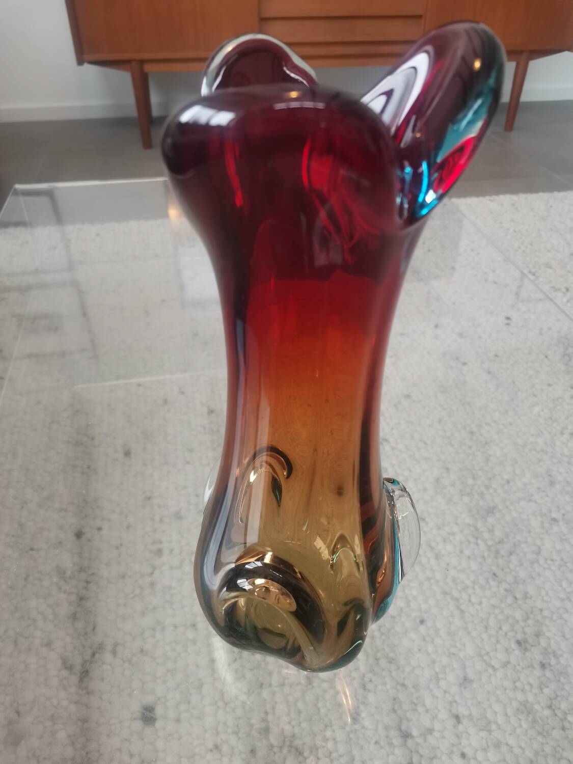 Vintage Murano Style Sommerso Glass Vase – Hand Blown Italian Art Glas