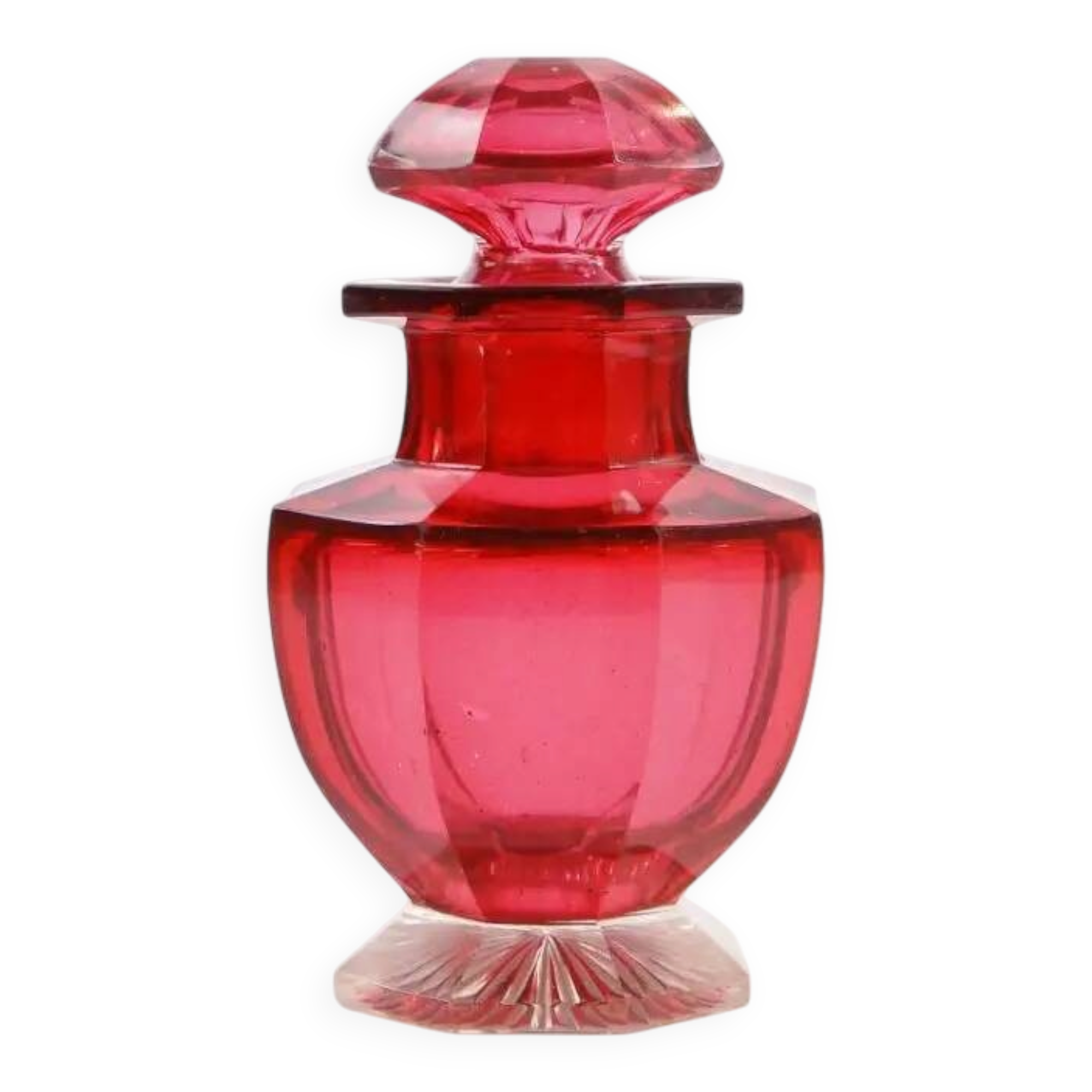 Biedermeier tea caddy, red crystal glass, Poland, 19th century
