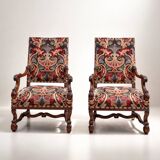 Pair of flat-back armchairs in walnut, Louis XIV style.