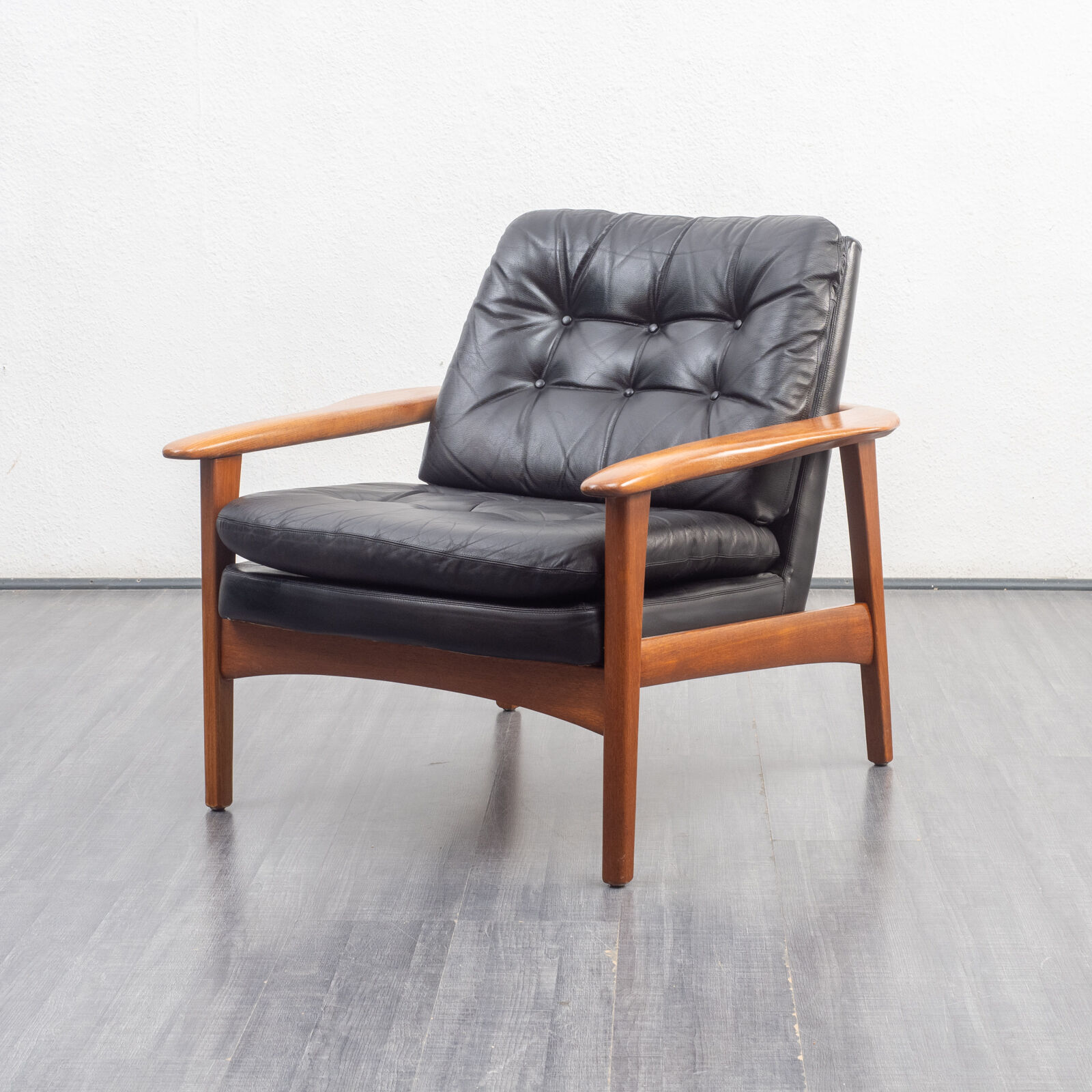 Fauteuil en teck et cuir, vintage, style scandinave