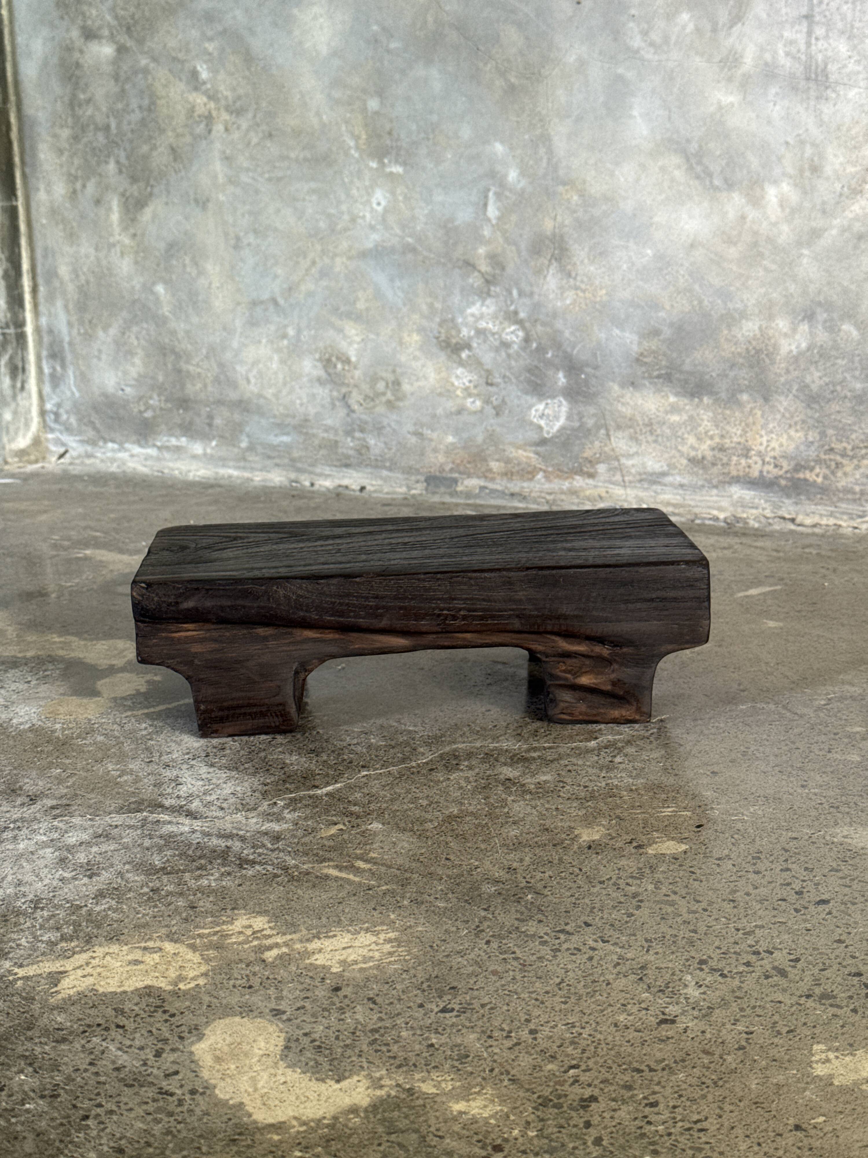 Small stool, black solid teak accent stool wabi-sabi L30 W8.5 H6.