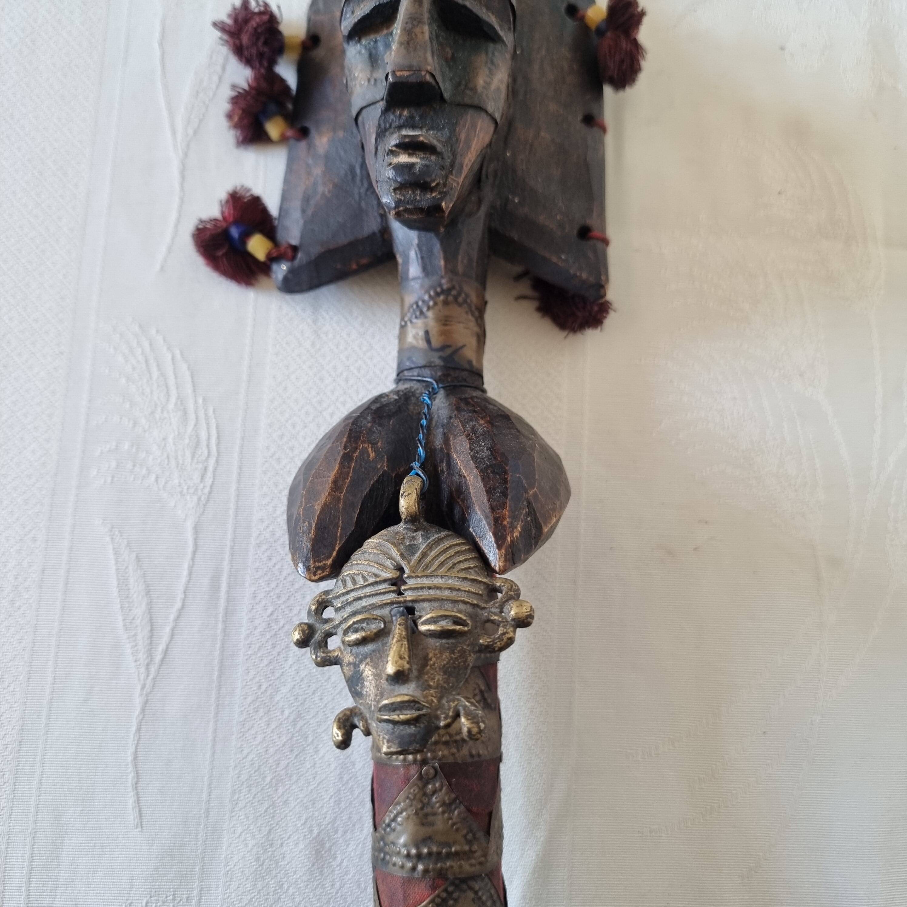 Scepter decorated with a female figure in wood and brass