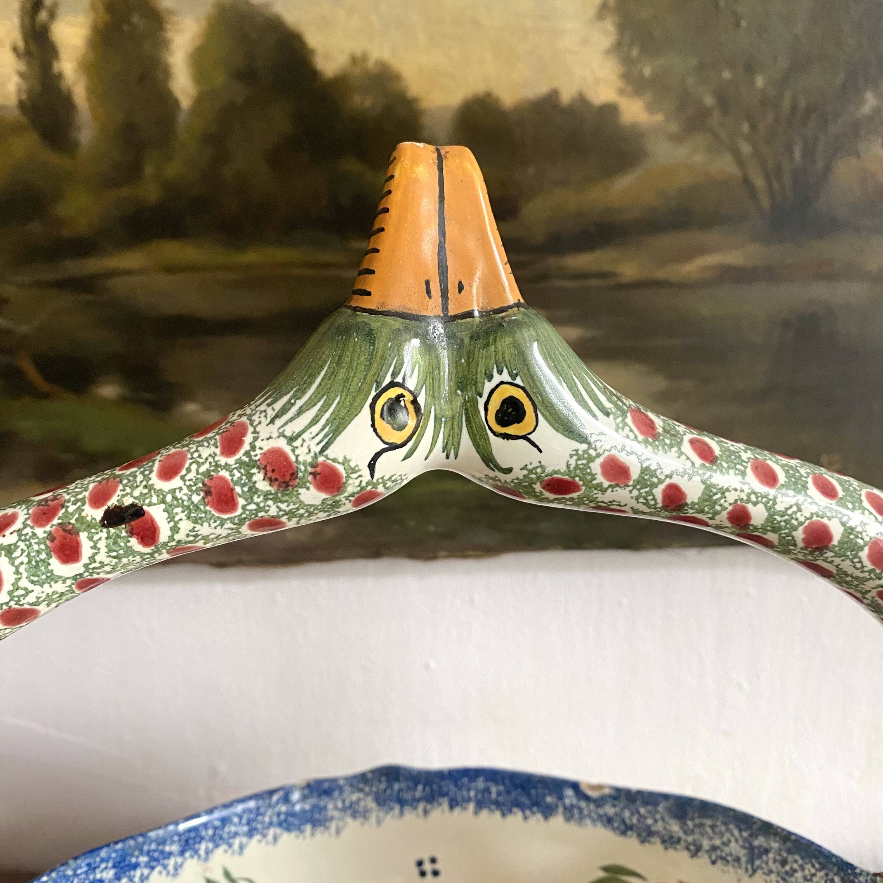 Fruit bowl, bird head handle HB Quimper Breton earthenware