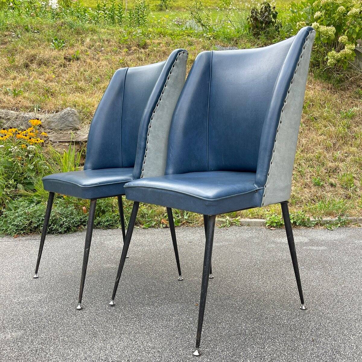 Set of blue dining chairs, Italy, 1950s