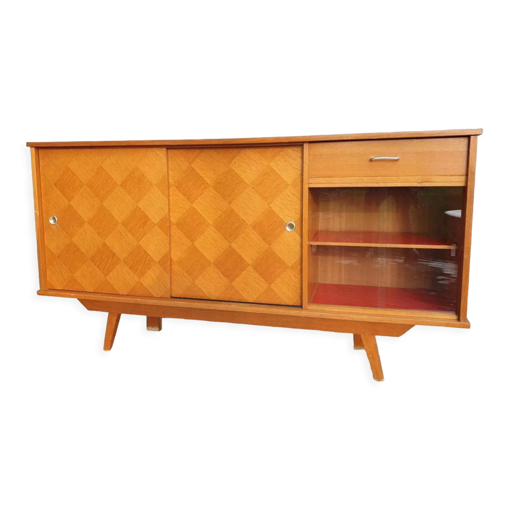 Sideboard 1960 diamond marquetry and showcase 180x45