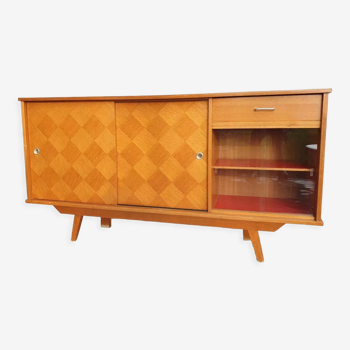 Sideboard 1960 diamond marquetry and showcase 180x45