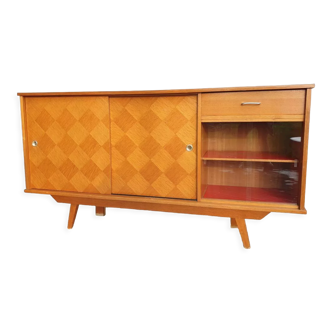 Sideboard 1960 diamond marquetry and showcase 180x45