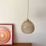 ball pendant light in white granite glass and gold edging from the 1950s