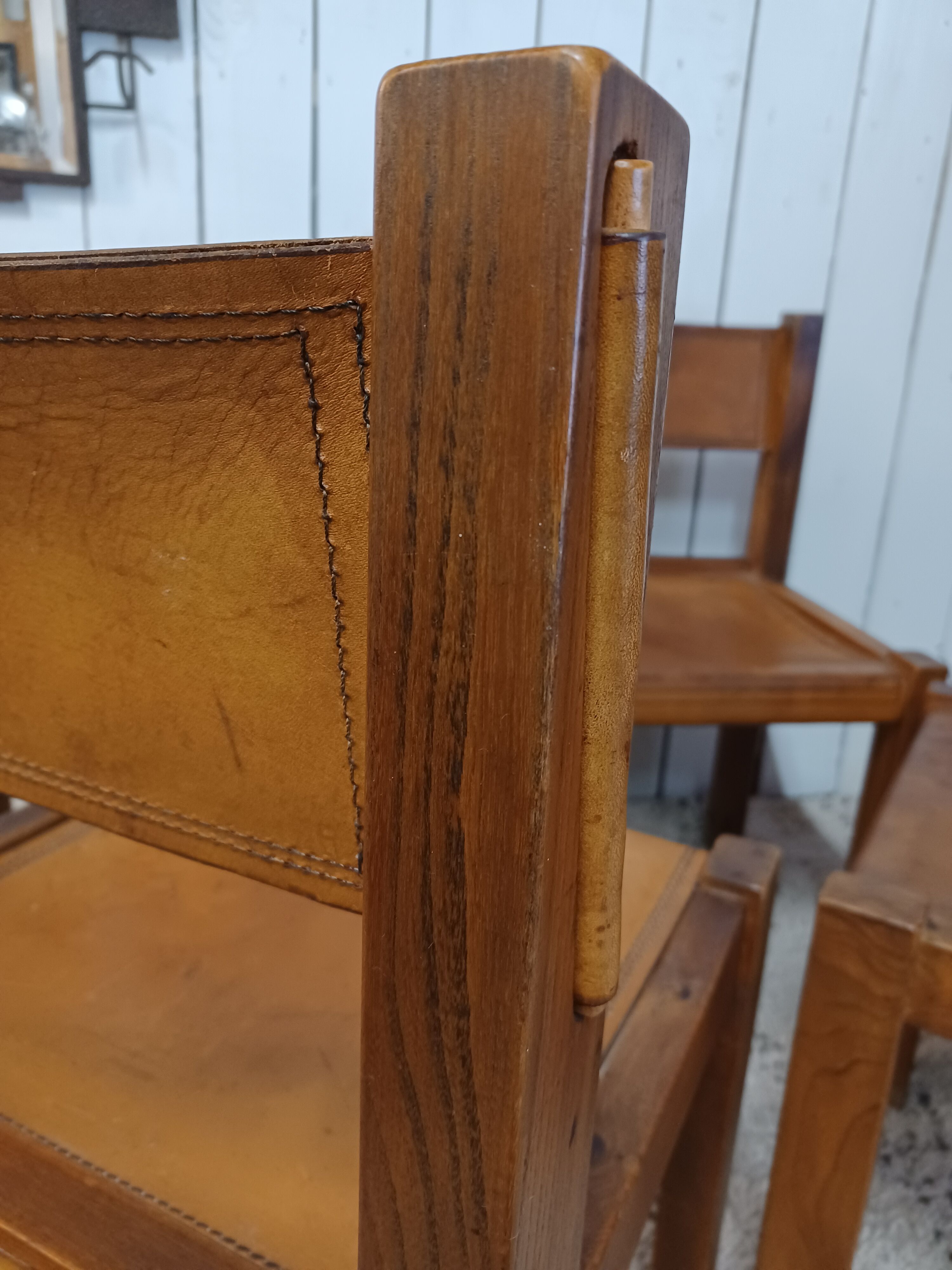 4 elm and leather chairs 1950