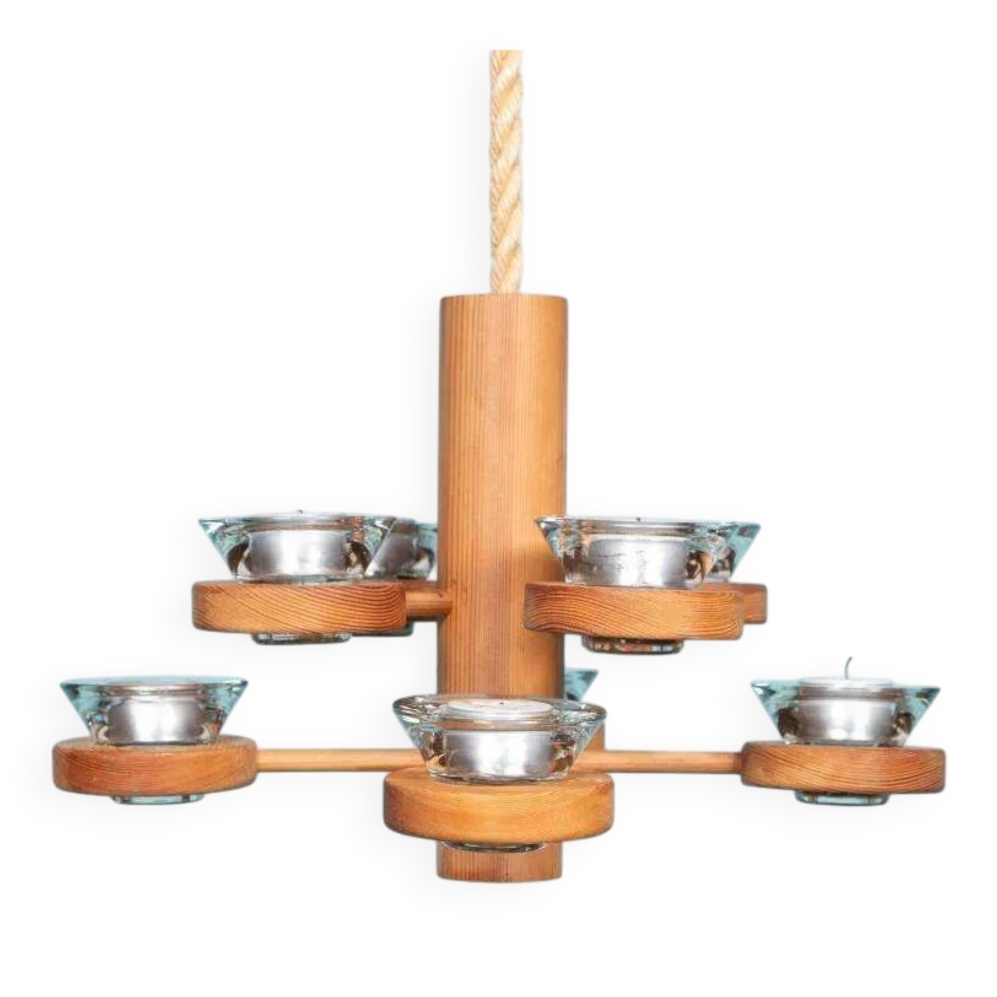 Bohemian chandelier, vintage Nordic pine