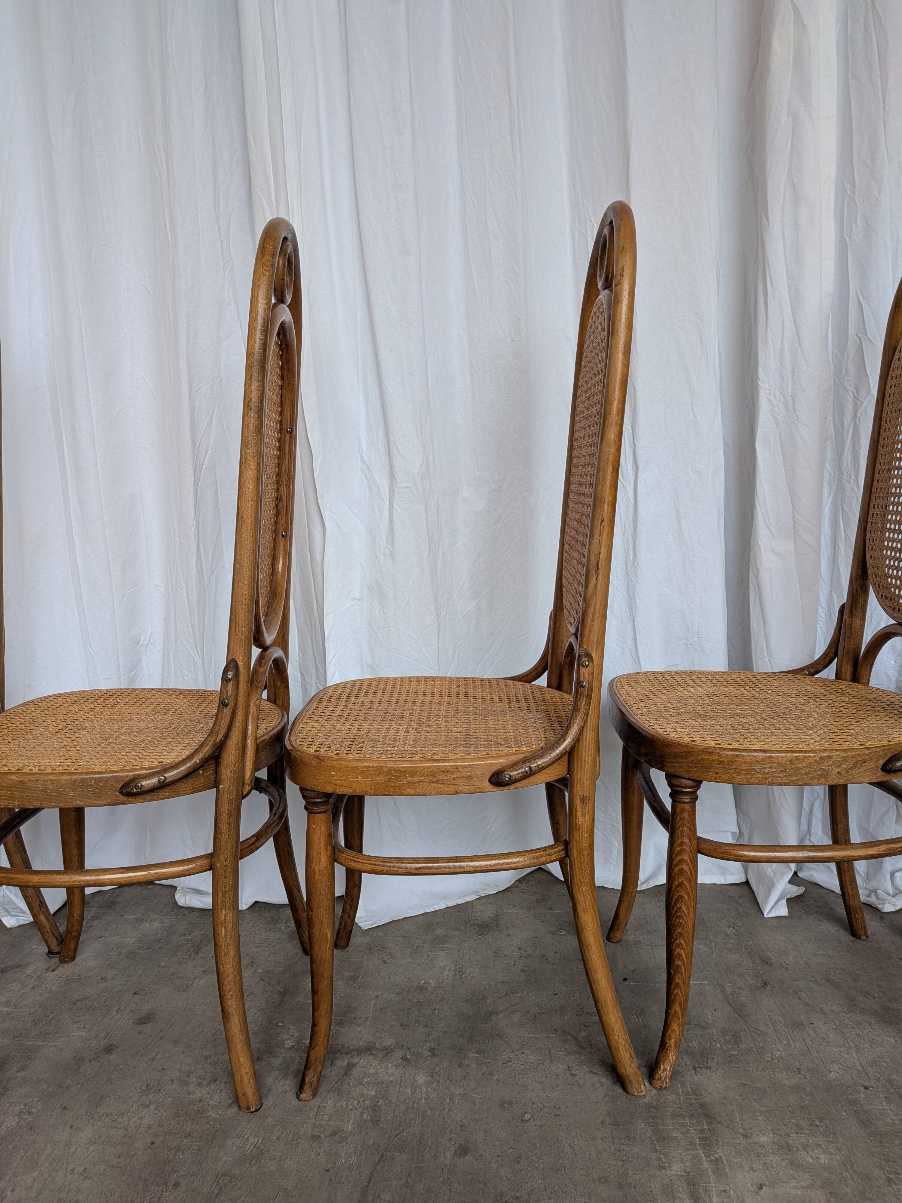 Set of 8 Vintage Bentwood Cane Dining Chair, Thonet Style, 1970s Yugoslavia