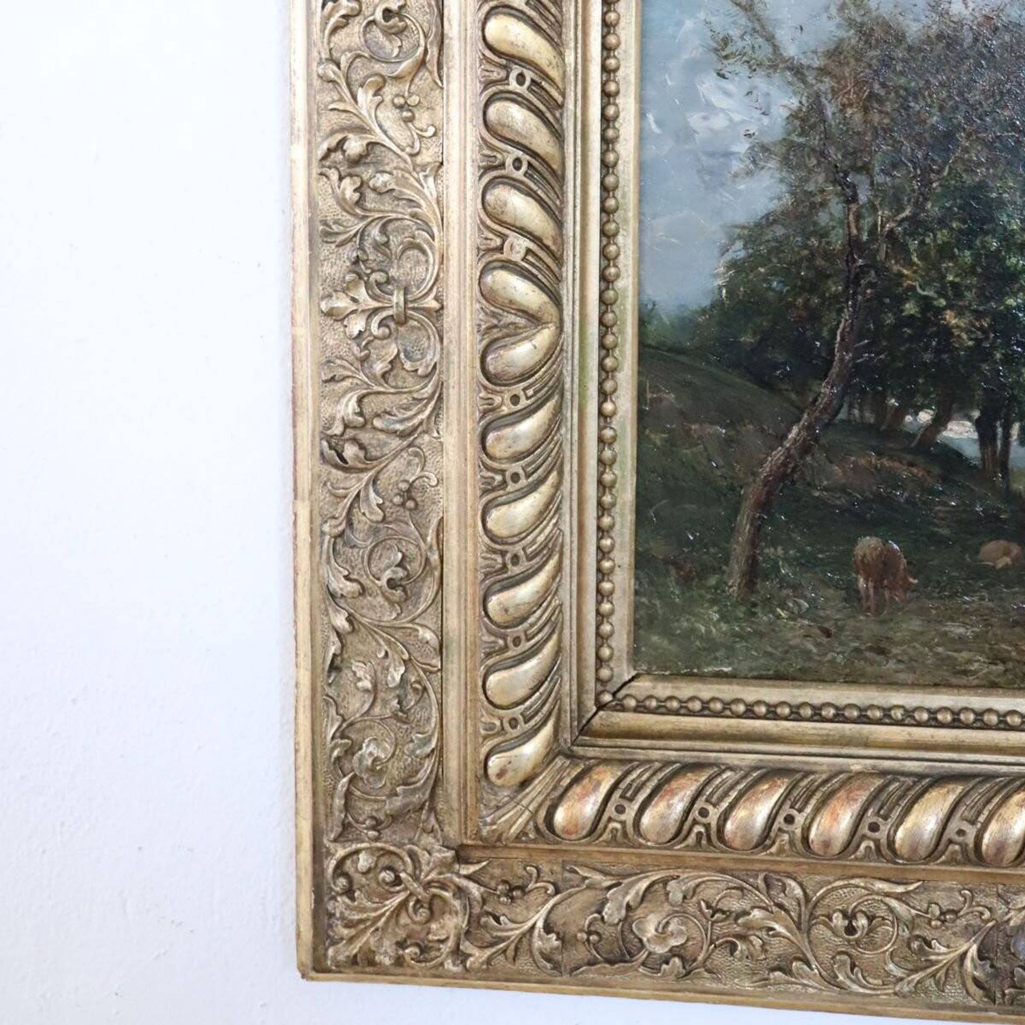 Oil Painting On Panel, Landscape With A Flock Of Sheep, Signed V. Bussolino, Italy, 19th Century