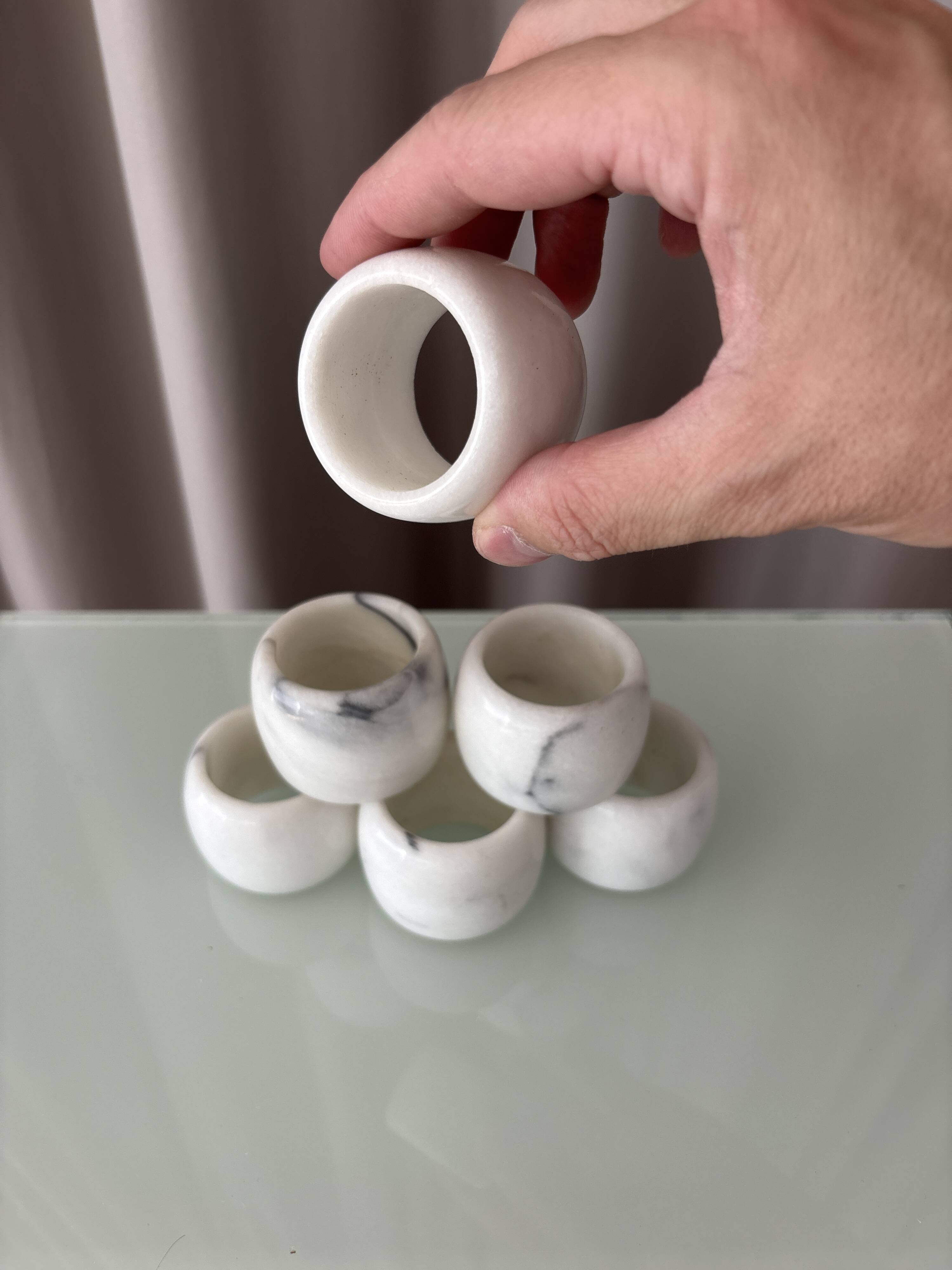 Vintage White Marble Napkin Rings – Set of 6 – Original Box