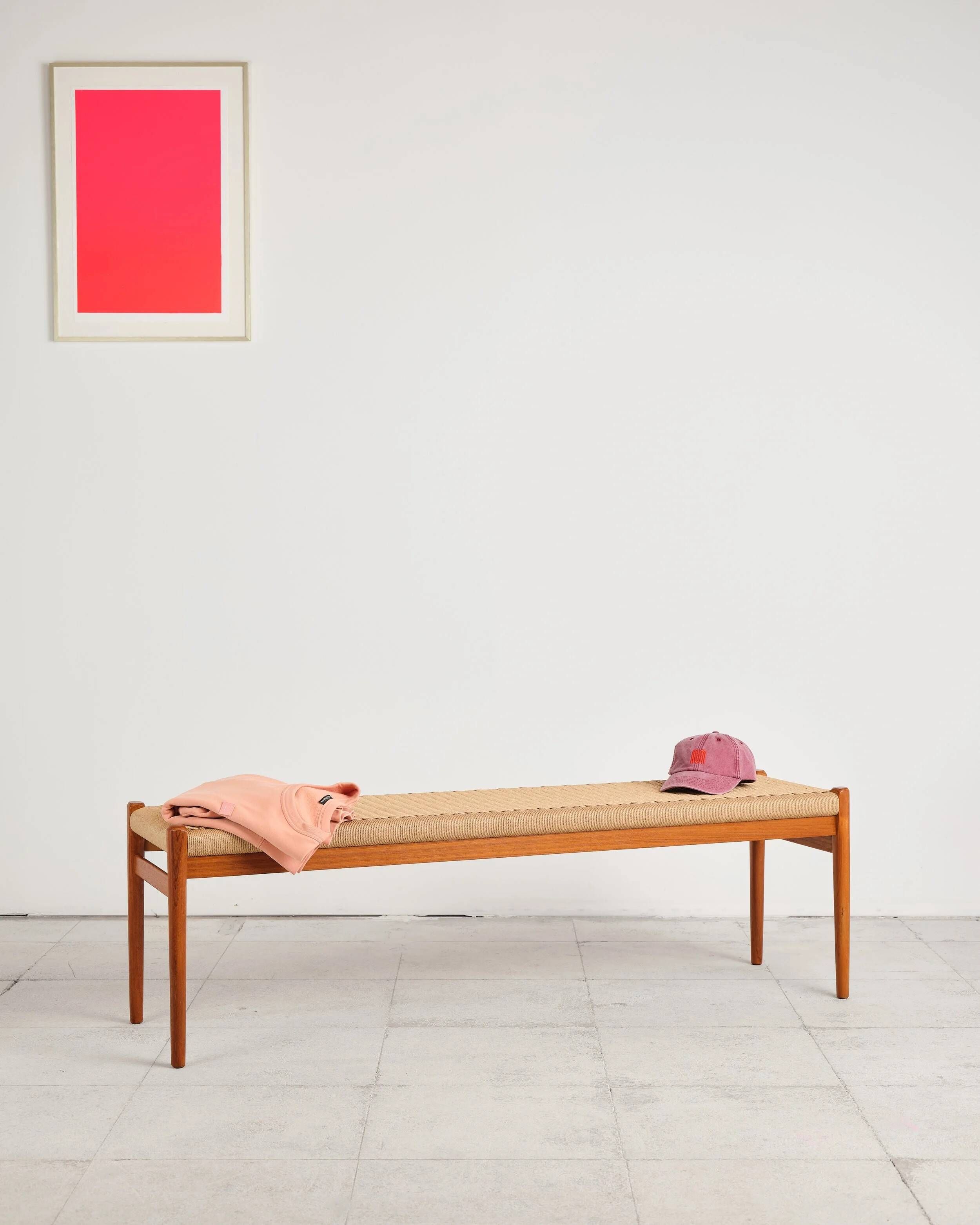 Large teak and rope bench by Niels O. Møller, Denmark, 1960s.