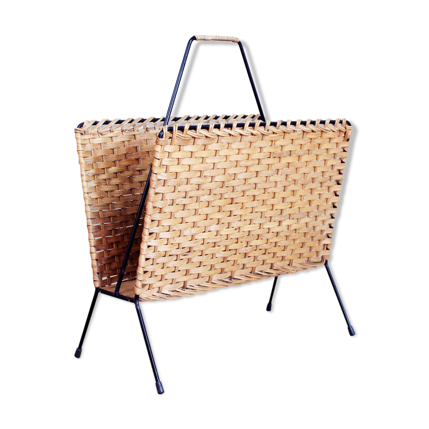 Vintage wicker magazine rack