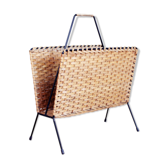 Vintage wicker magazine rack