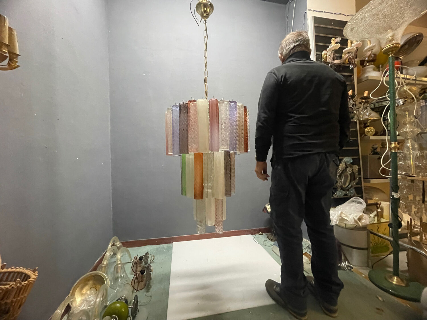 Suspension en verre de Murano italien, style pop art, années 1980.