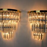 Pair of Venini wall lamps, 3 levels, triedri crystals, Italy, 1970