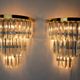 Pair of Venini wall lamps, 3 levels, triedri crystals, Italy, 1970
