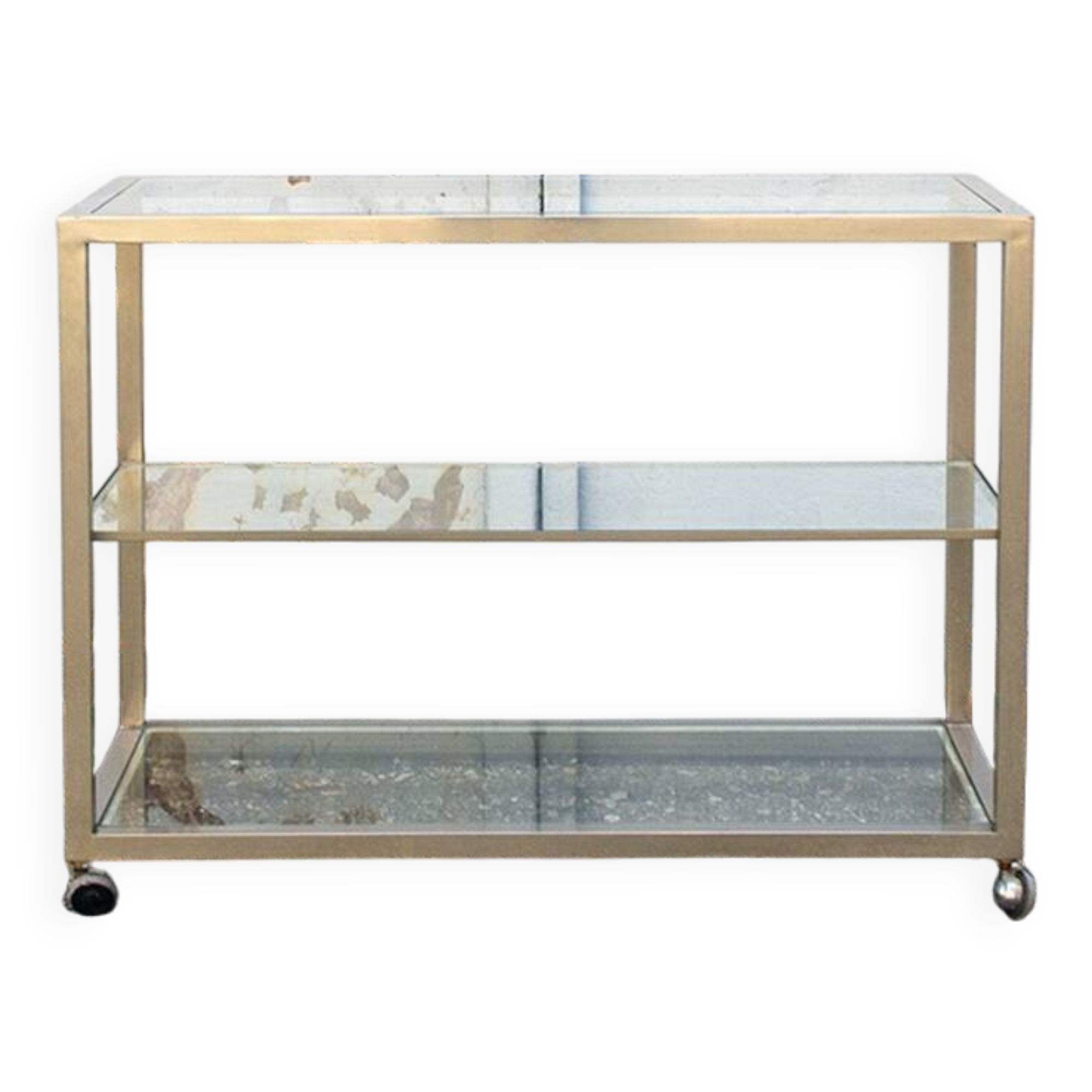 Console Ottone e vetro con ruote Italia Anni '70
