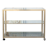 Console Ottone e vetro con ruote Italia Anni '70