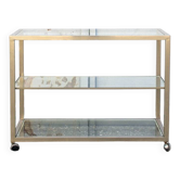 Console Ottone e vetro con ruote Italia Anni '70