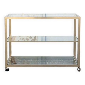 Console Ottone e vetro con ruote Italia Anni '70