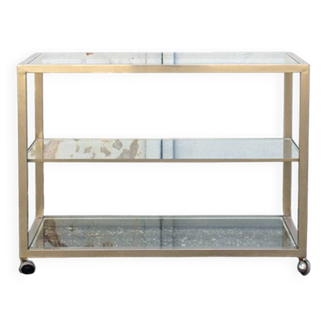 Console Ottone e vetro con ruote Italia Anni '70