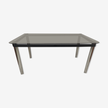 Dining table desk chrome steel and smoked glass