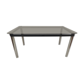 Dining table desk chrome steel and smoked glass