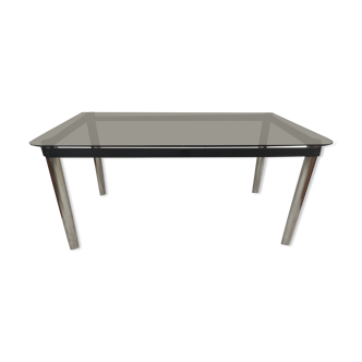 Dining table desk chrome steel and smoked glass