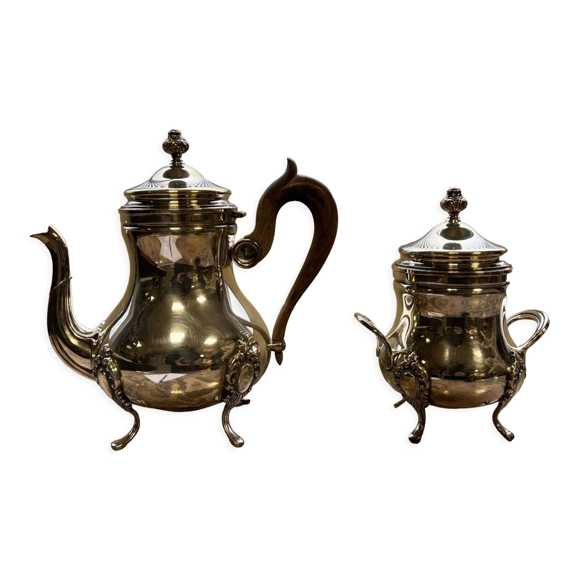 Two shaped pieces in silver-plated metal punched circa 1900 (B)