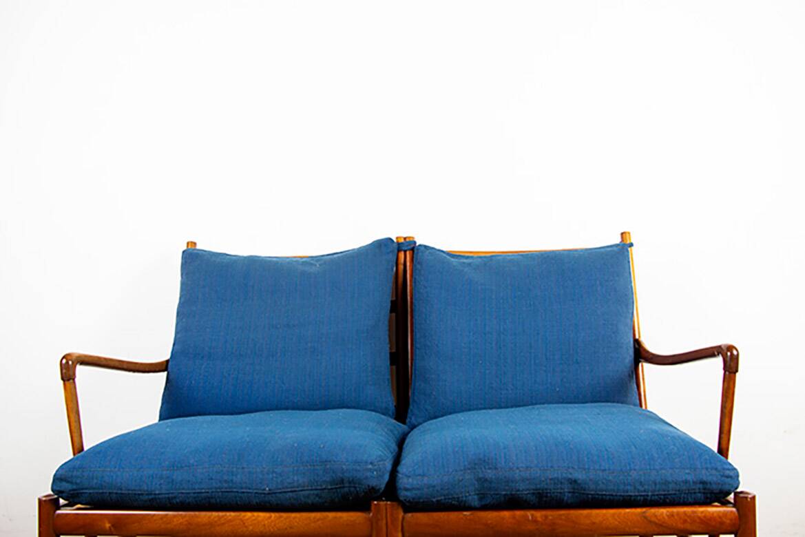 Danish 2-seater sofa in mahogany and cane by Ole Wanscher, 1960.