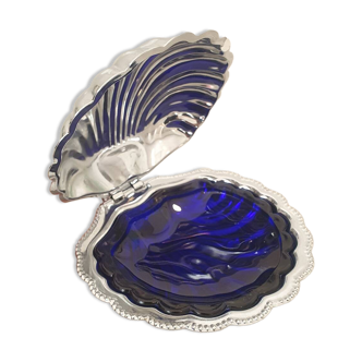 Stainless steel shell-shaped butter dish and its blue bowl