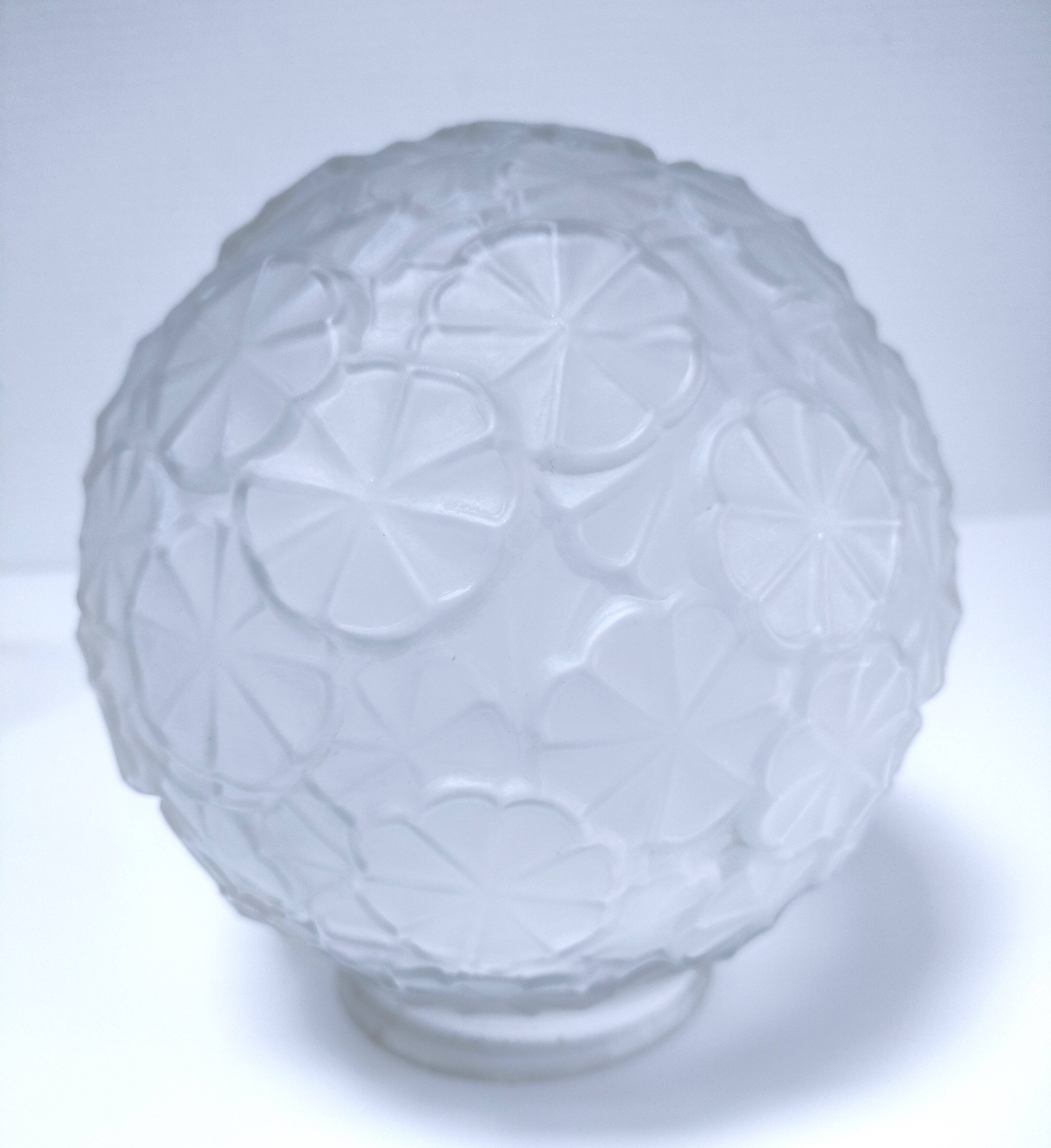 Art Deco glass ball pendant with floral decor