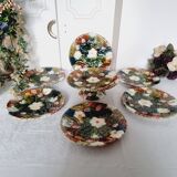 Ensemble de 6 assiettes et assiette à gâteau avec pied en céramique