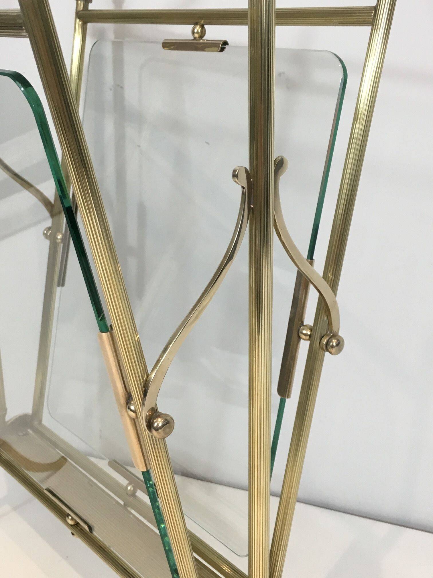 Brass and Transparent Glass Magazine Rack by Maison Jansen