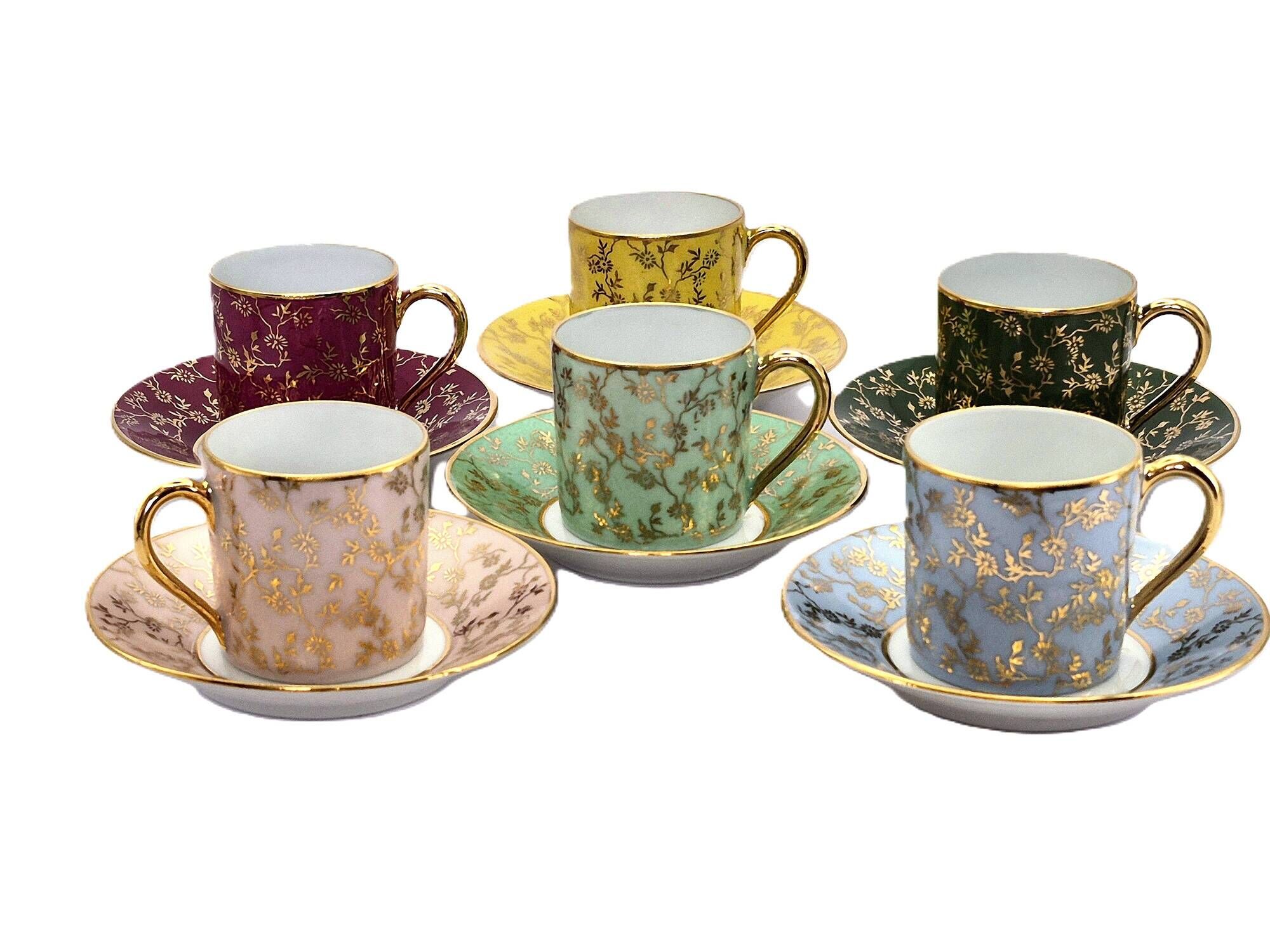 Set of 6 multicoloured moka cups in Limoges fine porcelain.