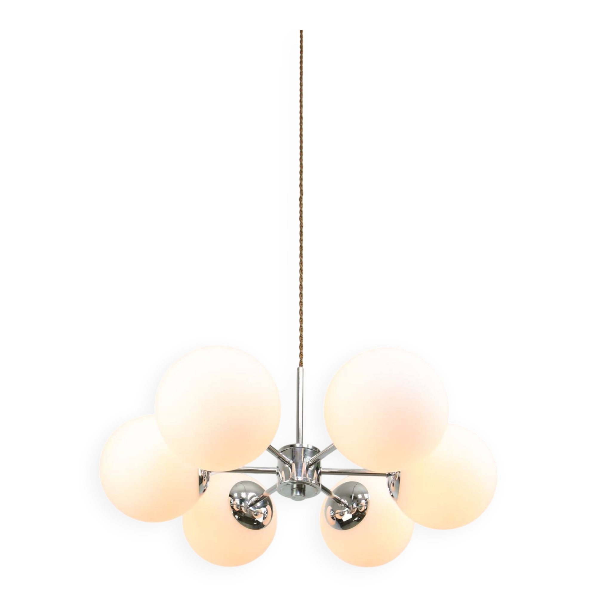 Space-age Italian Sputnik Chrome & Opaline Chandelier, 1970s