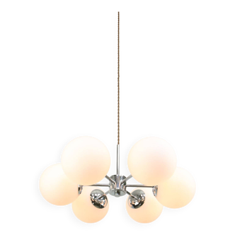 Space-age Italian Sputnik Chrome & Opaline Chandelier, 1970s