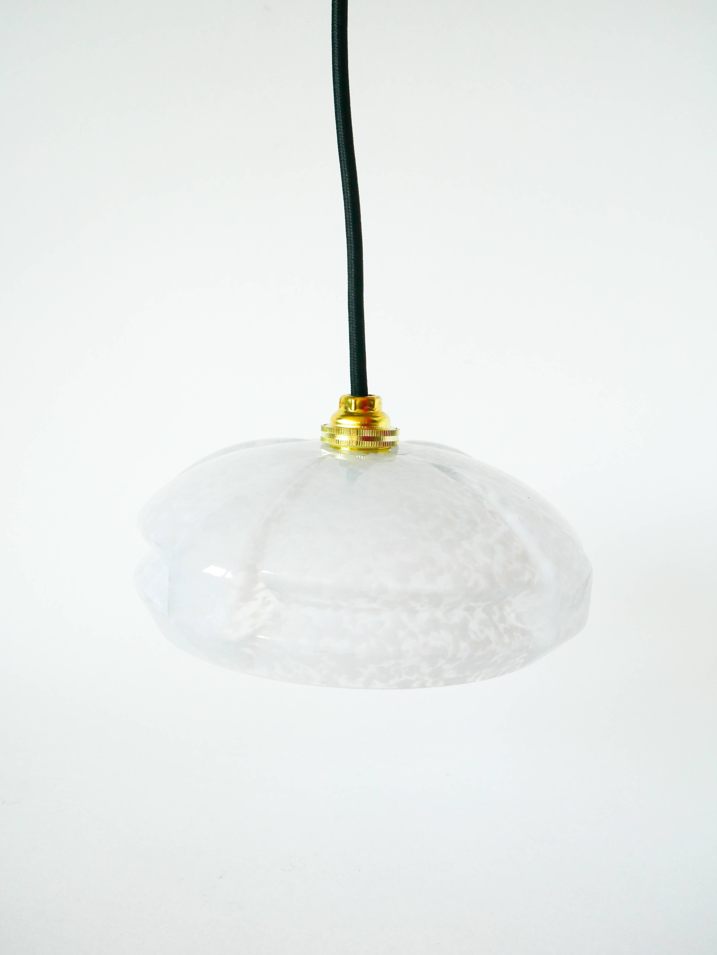 Clichy glass pendant, graphic shape, white, Art Deco, 1930