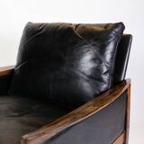 Armchair Made In Rosewood & Black Leather Cushions By Hans Olsen From 1960s